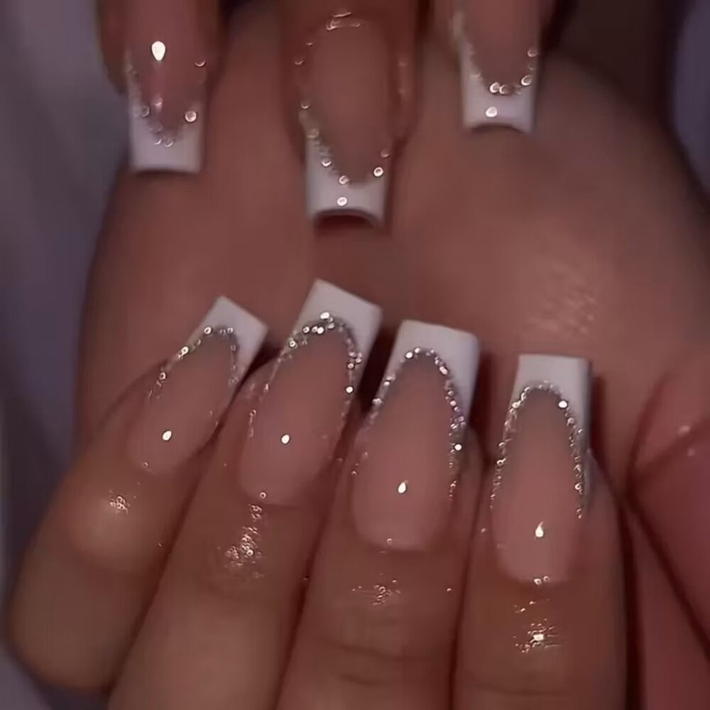 2 Boxes of 24 Long Square-Oval Press-On Nails | Timeless White French Tips